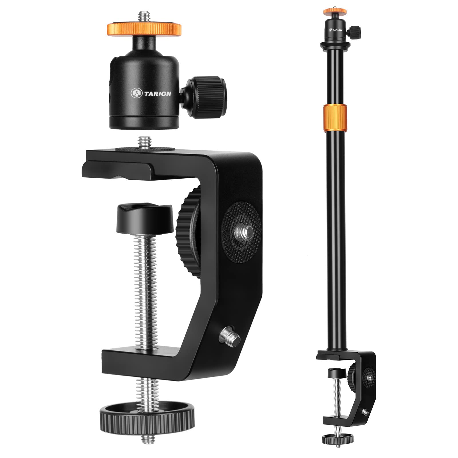 Tarion C Clamp Stand Camera Desk Mount With Standard 1/4 Screw, Ball Head And 33 60Cm Adjustable Extension Rod For Vlogging Live Stream Photo Studio Light Photography Filming