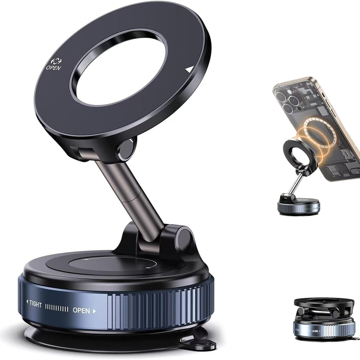 Juyosoft Vacuum Magnetic Phone Holder, 360 Adjustable Magnetic Car Mount, Foldable Portable Suction Cup Cell Phone Mount For Car