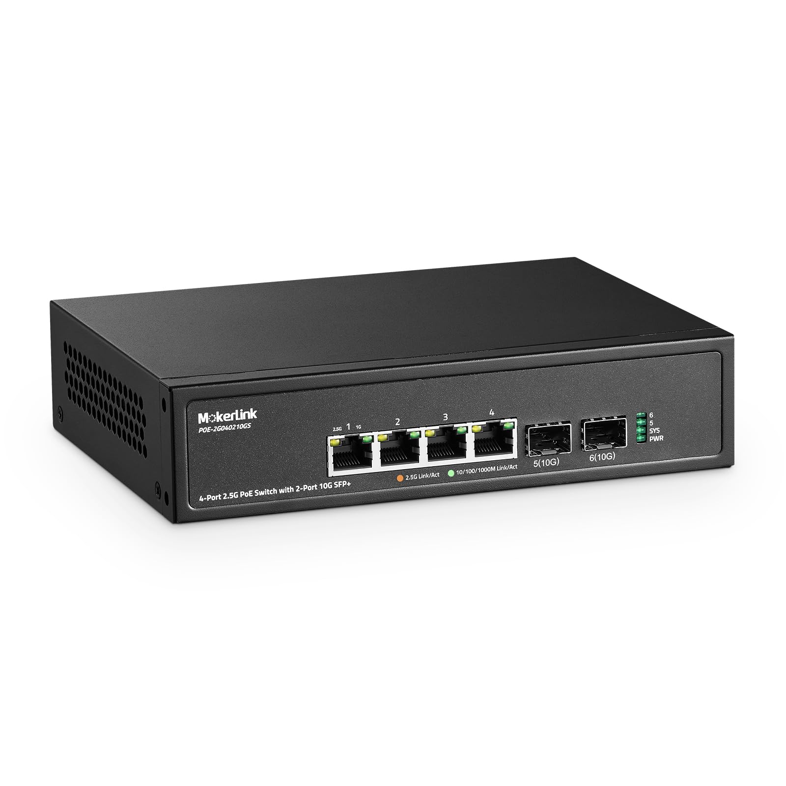 Mokerlink 4 Port 2.5G Poe Switch With 2 Port 10G Sfp+ Slot, 4 X 2.5G Base T Ports Compatible With 10/100/1000Mbps, Ieee8023Af/At