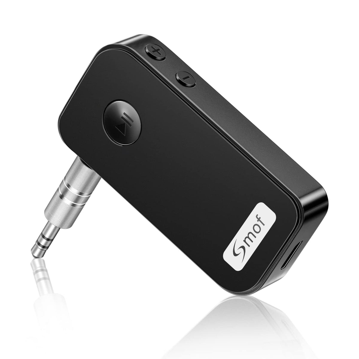 Smof Aux Bluetooth Adapter For Car,Bluetooth 5.0 Receiver/Portable Hands Free Call/Car Stereo Music/Noise Cancelling/Wireless Audio Adapter With Microphone For Home,Black