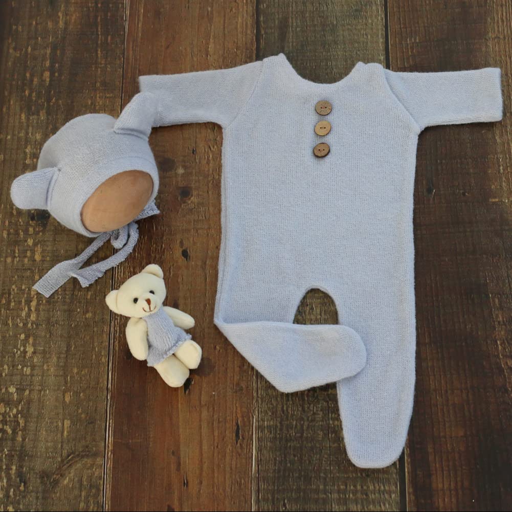 Zeroest Newborn Photography Props Boy Outfits Baby Photo Shoot Prop Outfit Bebe Boy Picture Bear Hat Footed Romper Set Costume (