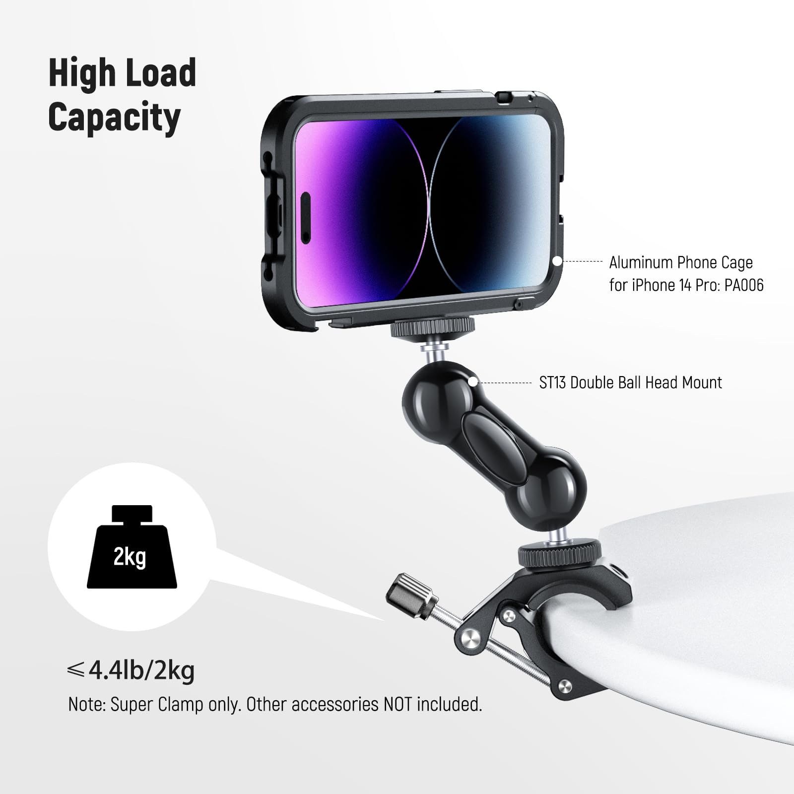 Neewer Super Clamp With Cold Shoe And Threaded Holes 1/4'' 3/8'', Max Load 2Kg, Crab Shaped Clamp Holder For Most Photography Ac