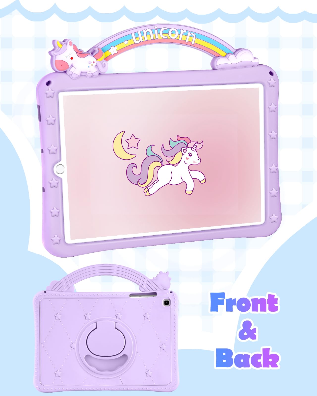 Wazzasoft For Samsung Galaxy Tab S6 Lite Case 10.4''   Girls Cute Women Cartoon Kawaii Purple 3D Design Cover With Rotating Stan