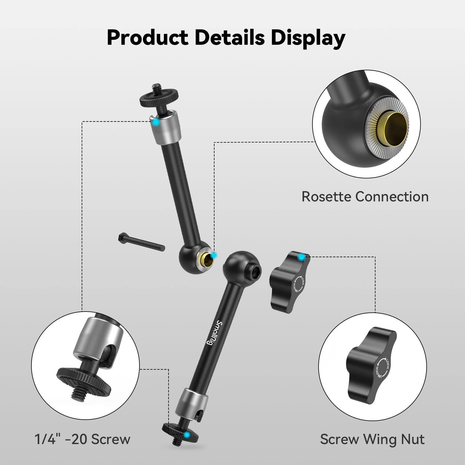 Smallrig 9.8 Inch Adjustable Articulating Magic Arm With Both 1/4 Thread Screw For Lcd Monitor/Led Lights - 2066B