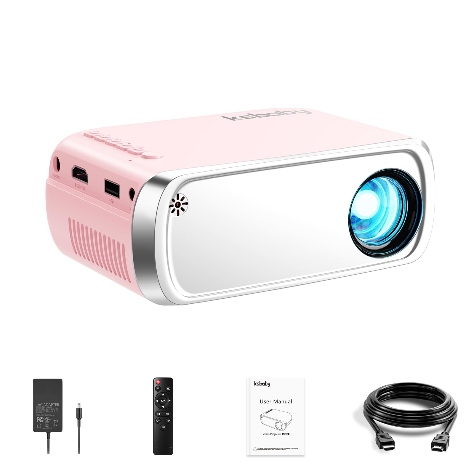 Portable Projector, Ksbaby Outdoor Projector, Led Aesthetic Video Mini Projector For Outdoor Portable Movies Compatible With Hdm