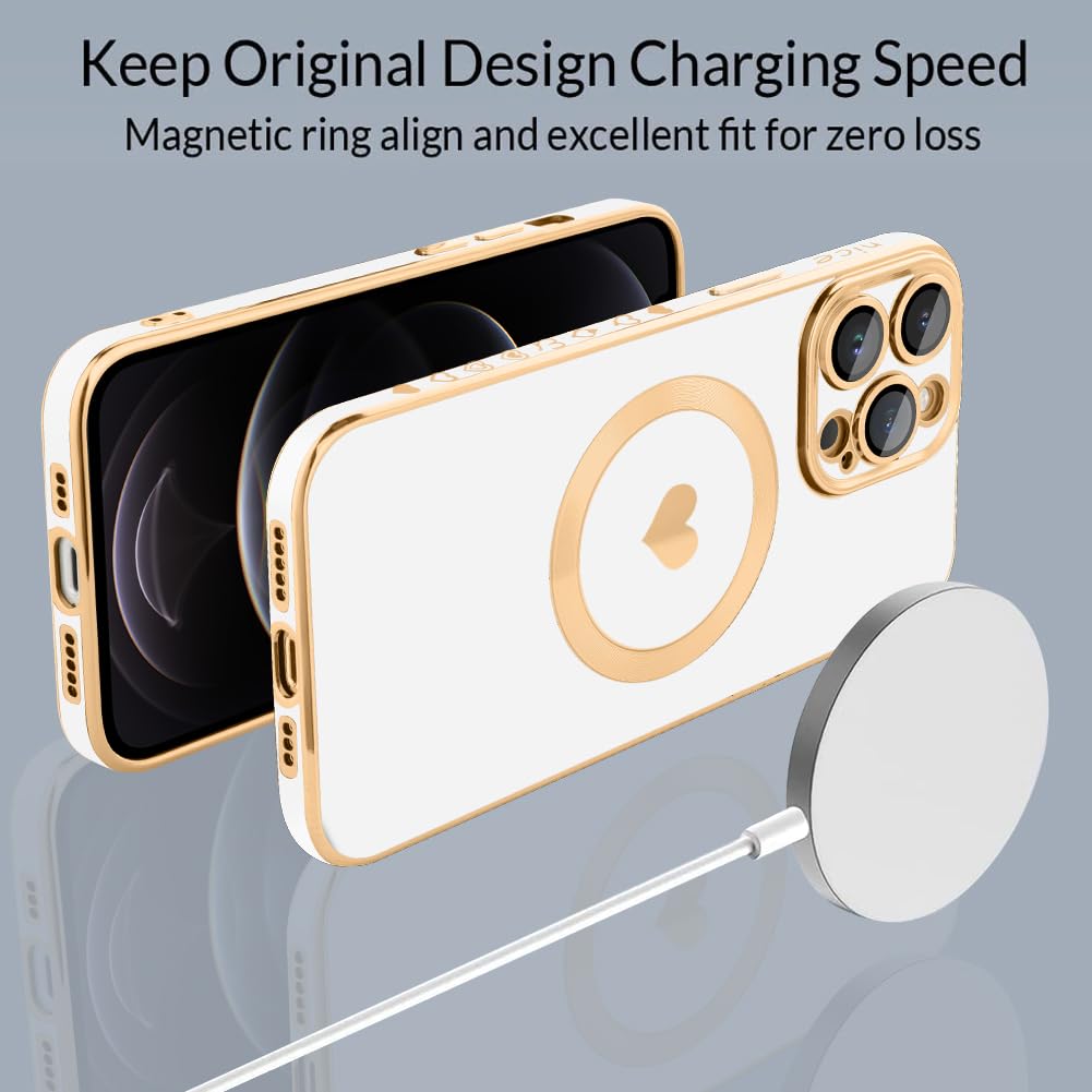 Tharlet Magnetic Shockproof For Iphone 12 Pro Max Case [Compatible With Magsafe] Cute Love Luxury Plating Edge Bumper Case With
