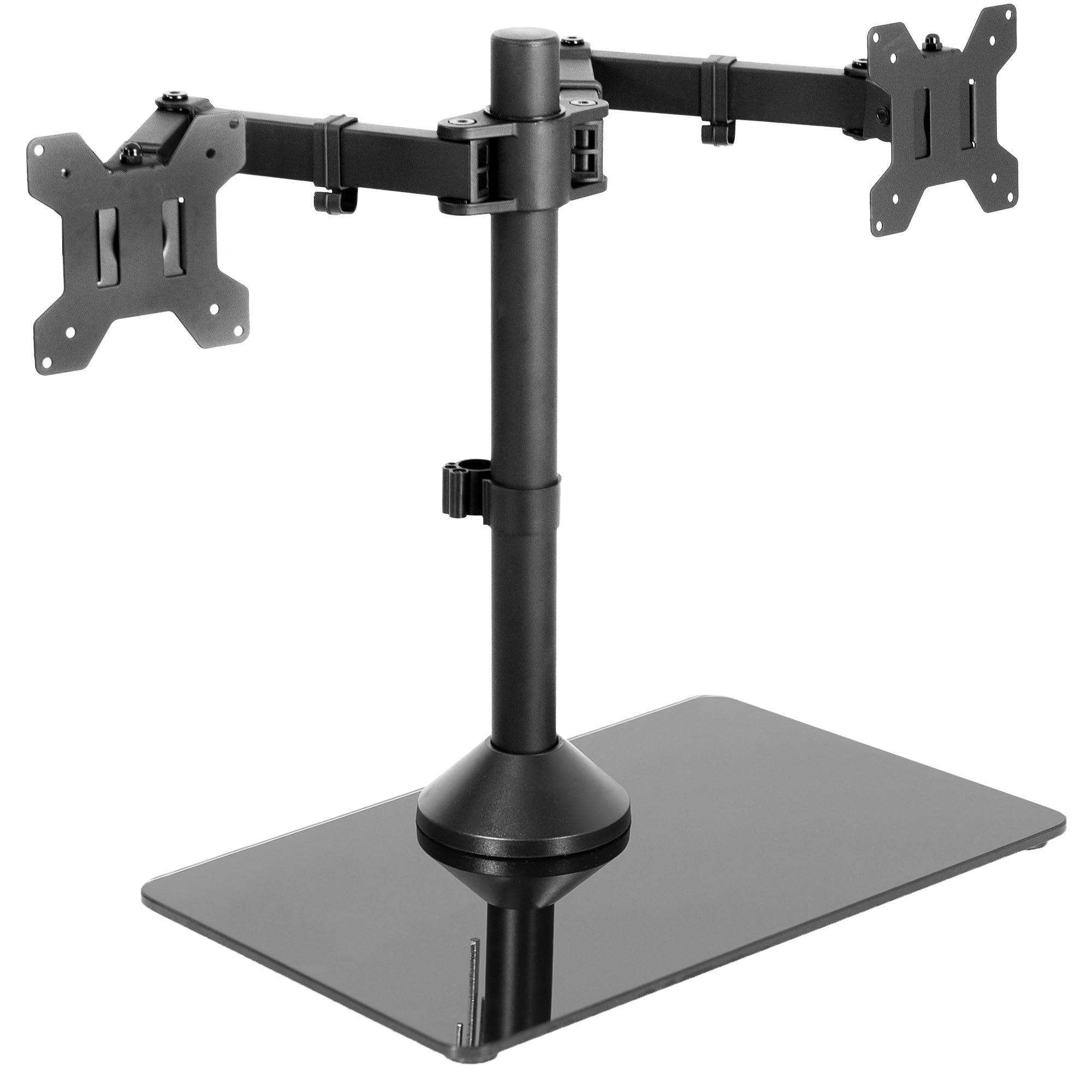 VIVO Freestanding Dual Monitor Stand with Sleek Glass Base and Adjustable Arms, Mounts 2 Screens up to 32 inch and 22 lbs Each, Black, STAND V002FG