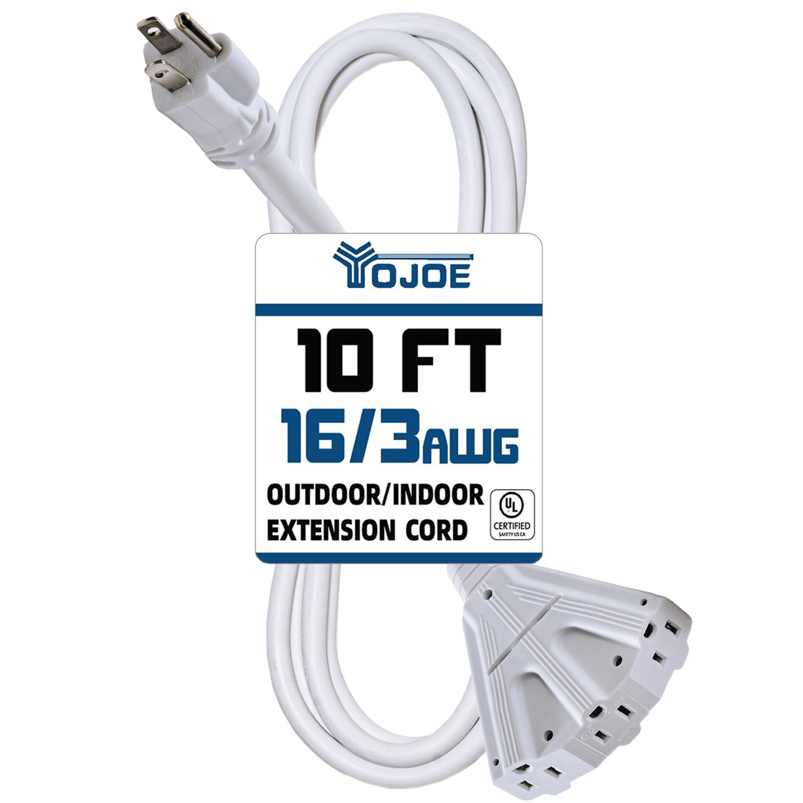 Yojoe 3 Outlets Indoor Outdoor Extension Cord, 3 Prong 13A Weatherproof Power Cord Multiple Outlets, 16 Gauge Heavy Duty 10 Ft W