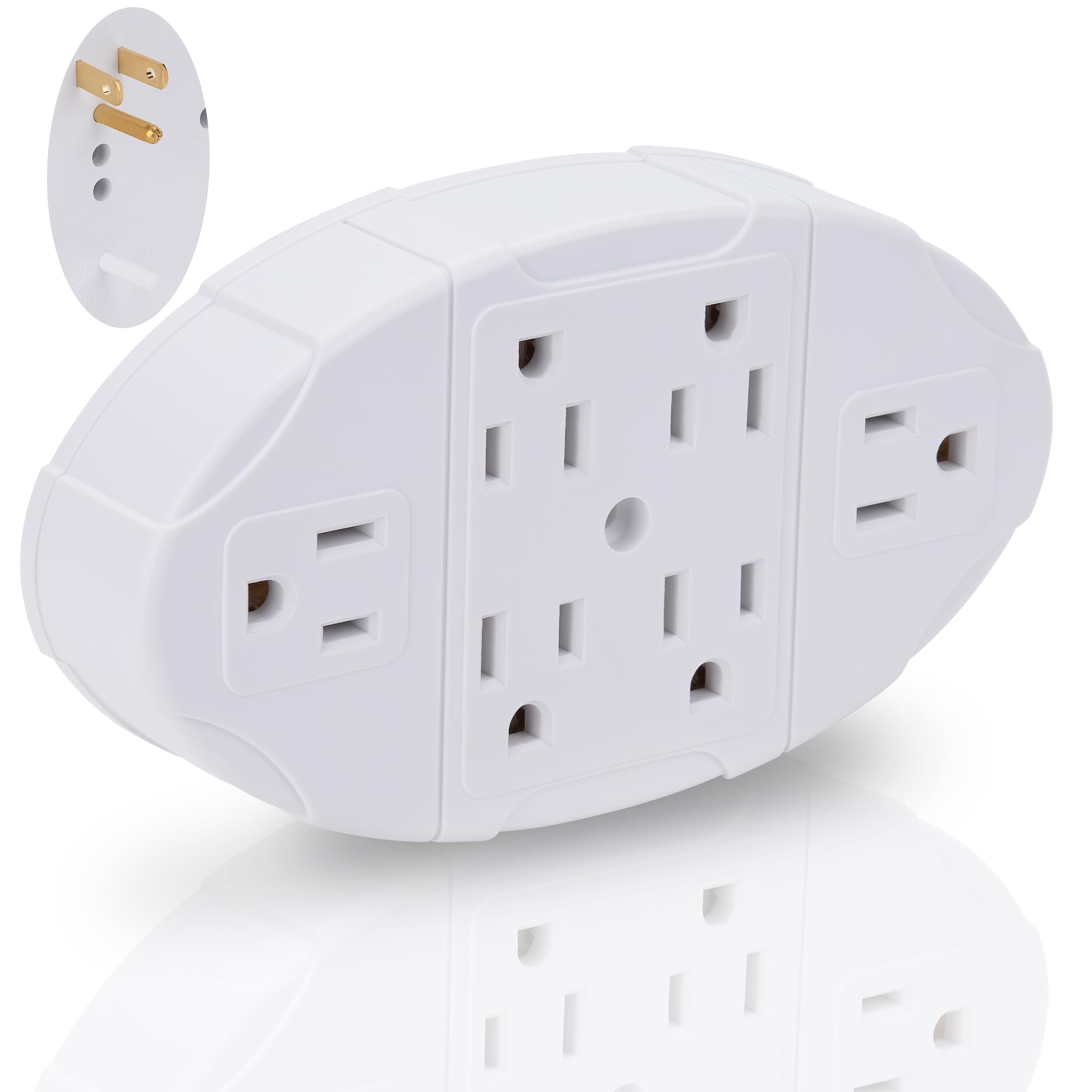 6 Outlet Extender, 3 Prong Electrical Outlet Splitter, Multi Plug Outlet, Easy Install, Grounded Wall Tap, Space Saving Design,
