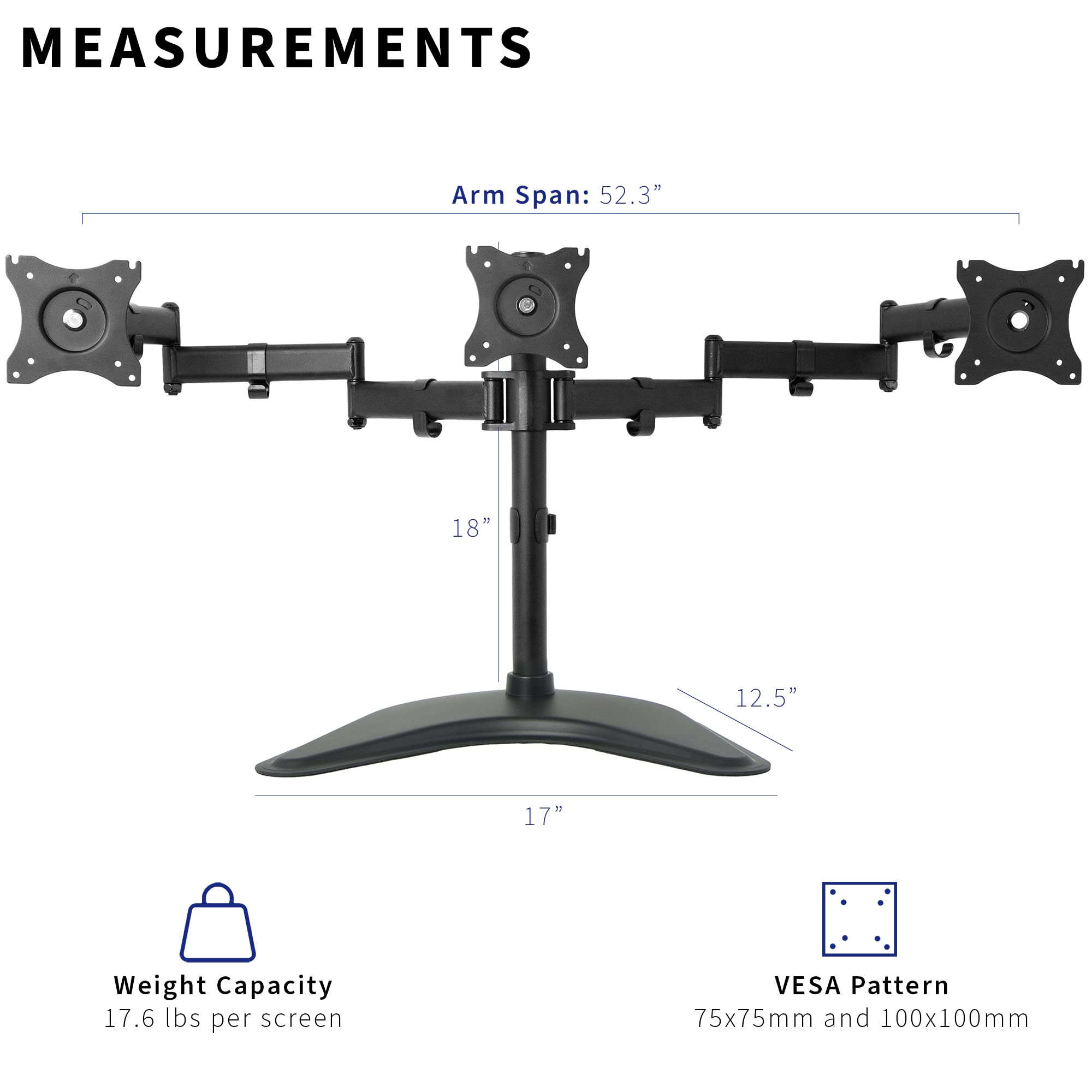 VIVO Triple Monitor Mount Fully Adjustable Desk Free Stand for 3 LCD Screens up to 24 inches STAND V003P