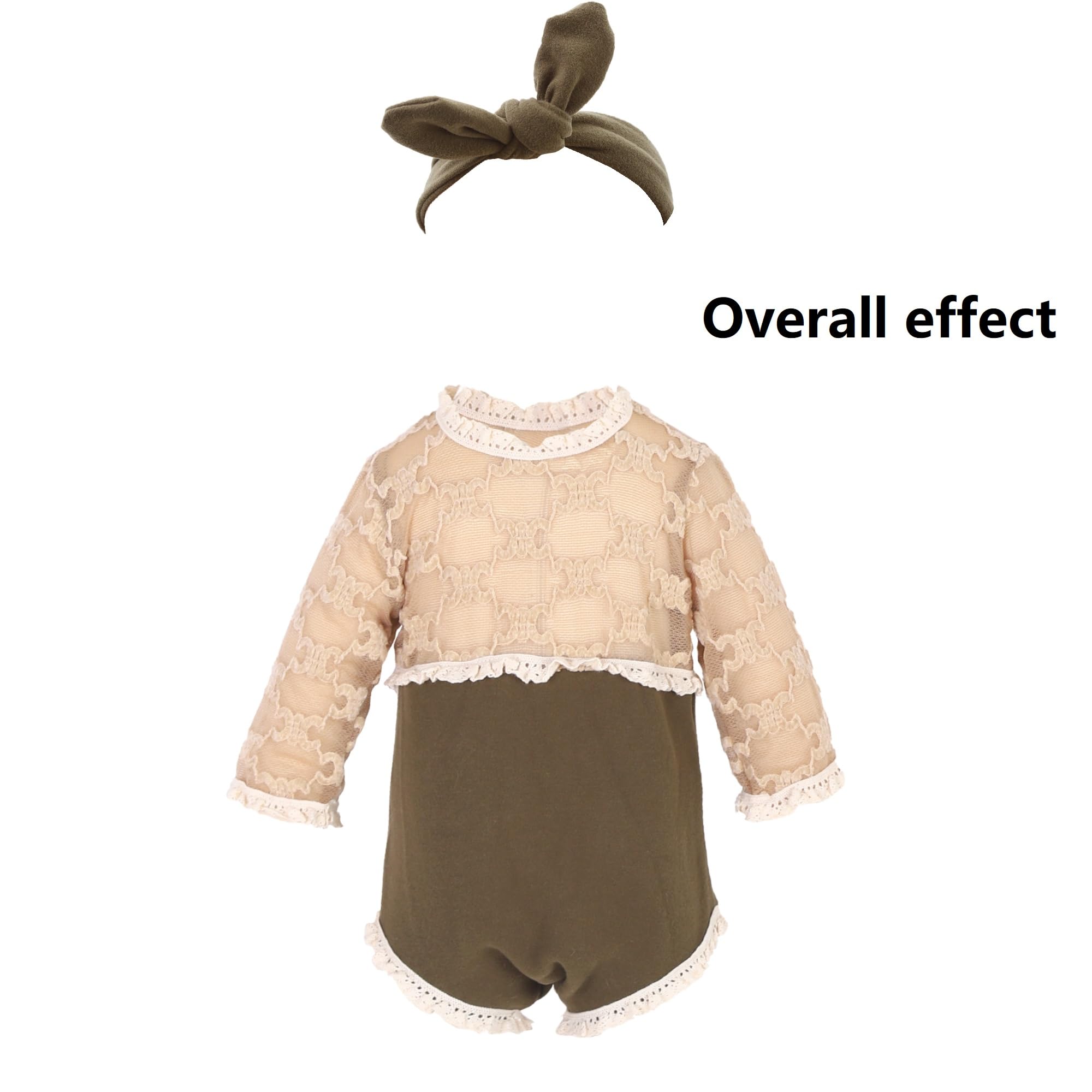 Holibeat Newborn Girl Green Velvet Lace Photography Props Baby Girl Bowknot Photoshoot Outfits Infant Lace Romper Costume 0 2M (