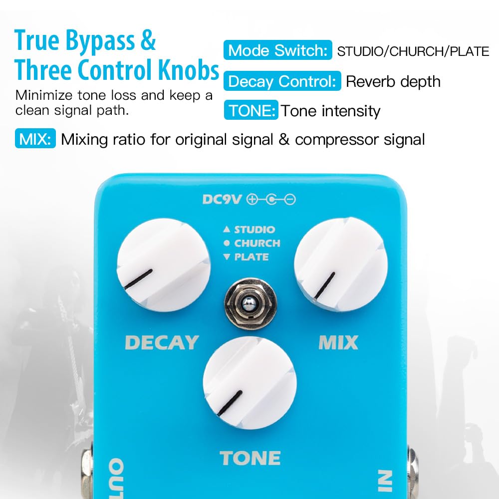 Joyo Reverb Effect Pedal Digital Guitar Pedal With 3 Reverb Effects (Studio, Church, Plate) For Electric Guitar   True Bypass (M