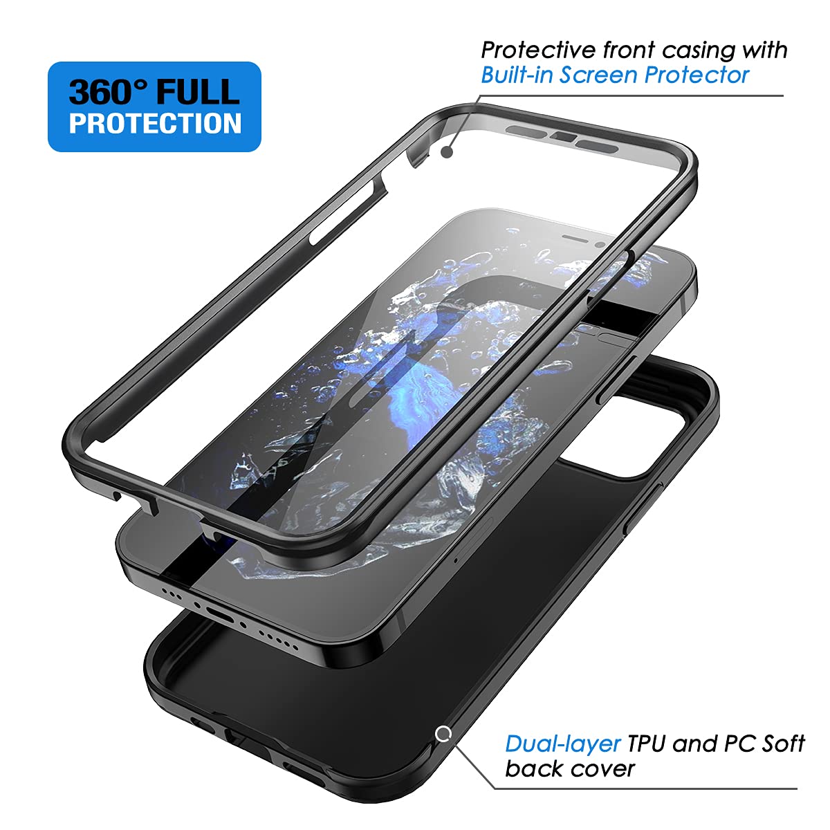 Suritch Compatible With Iphone 12 Mini Case 2020, [Built In Screen Protector] Full Body Protection Shockproof Rugged Bumper Soft