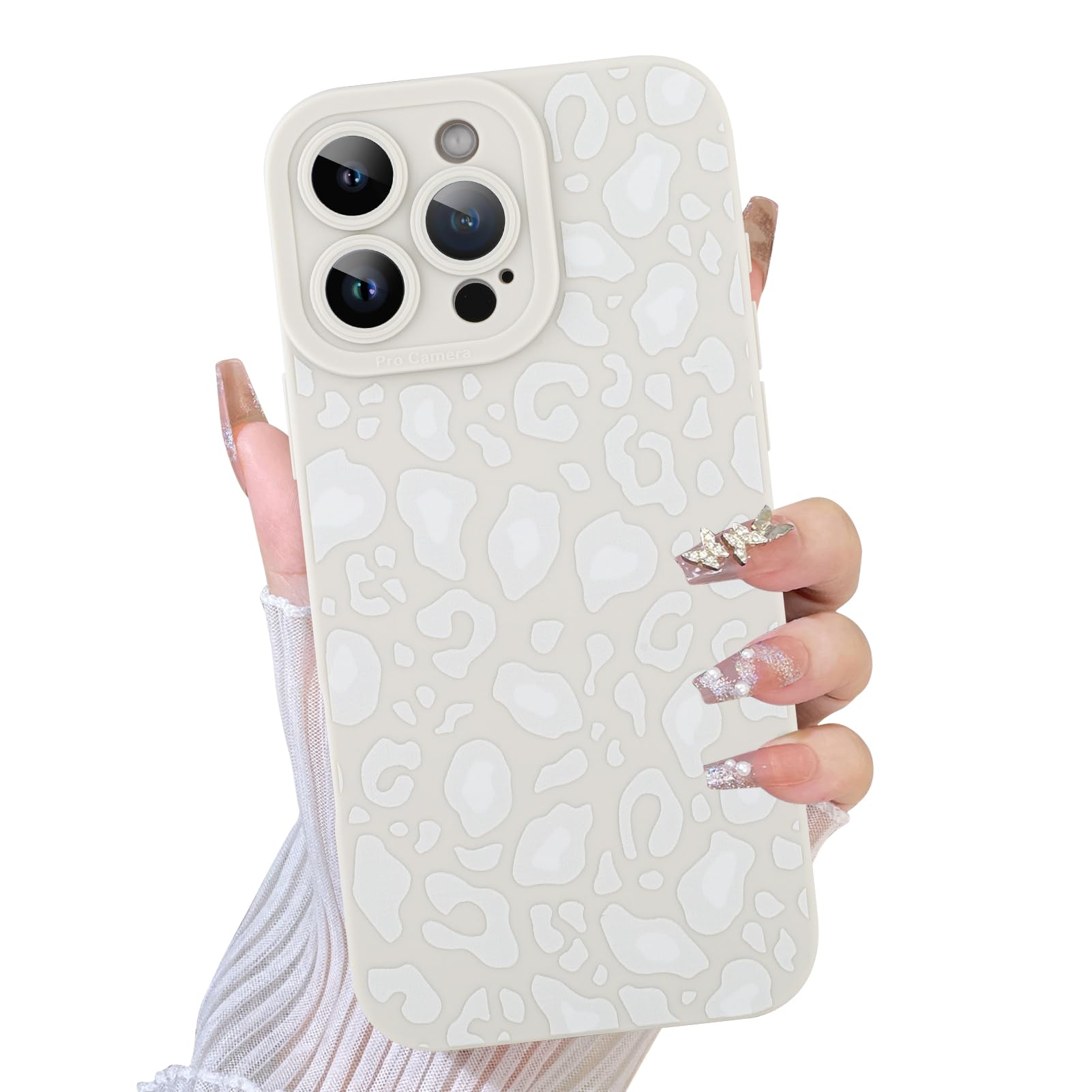 TEAUGHT Compatible with iPhone 16 Pro Case Cute Pattern White Leopard Print Cheetah Shockproof Cover, Cheetah Pattern Phone Case