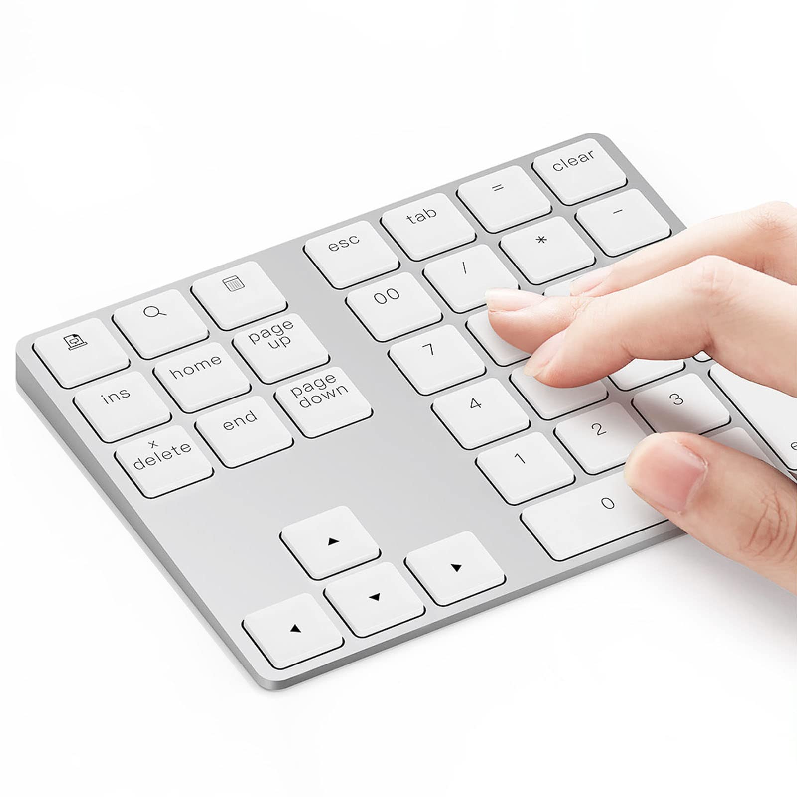 Lekvey Bluetooth Number Pad, Aluminum Rechargeable Wireless Numeric Keypad Slim 34 Keys External Numpad Keyboard Data Entry For Laptop, Macbook, Macbook Air/Pro, Imac, Windows, Surface Pro   Silver