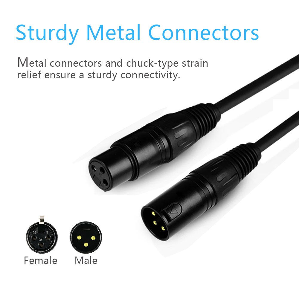 Jlpow 10 Ft Flexible Dmx Cable, Gold Plated 3 Pin Signal Xlr Male To Female Dmx Cable Wire, Best For Dj Stage Lighting Moving He