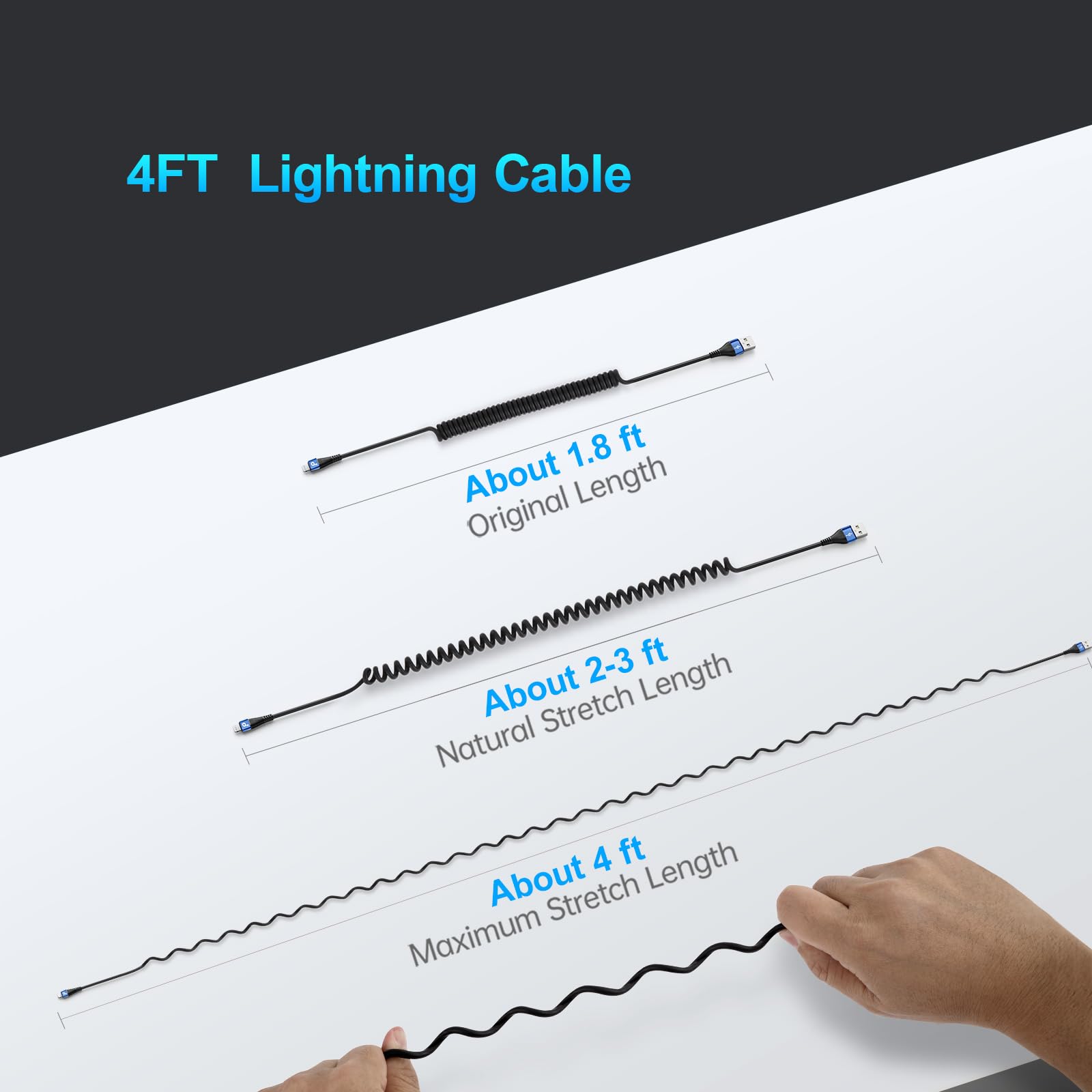 Iphone Charger Cable For Car 3Ft, 2Pack Coiled Lightning Cable, [Apple Mfi Certified] Retractable Charging Cord Compatible With