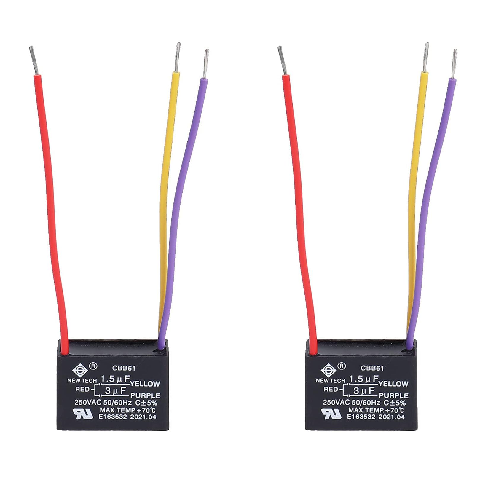 Podoy Ceiling Fan Capacitor ??.??????+?????? For Cbb61 1.5Uf+3Uf 3 Wire (Pack Of 2)