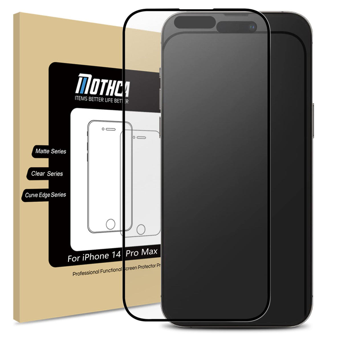 Mothca Matte Glass Screen Protector For Iphone 14 Pro Max Anti Glare & Anti Fingerprint Tempered Glass Clear Film Full Screen Ca