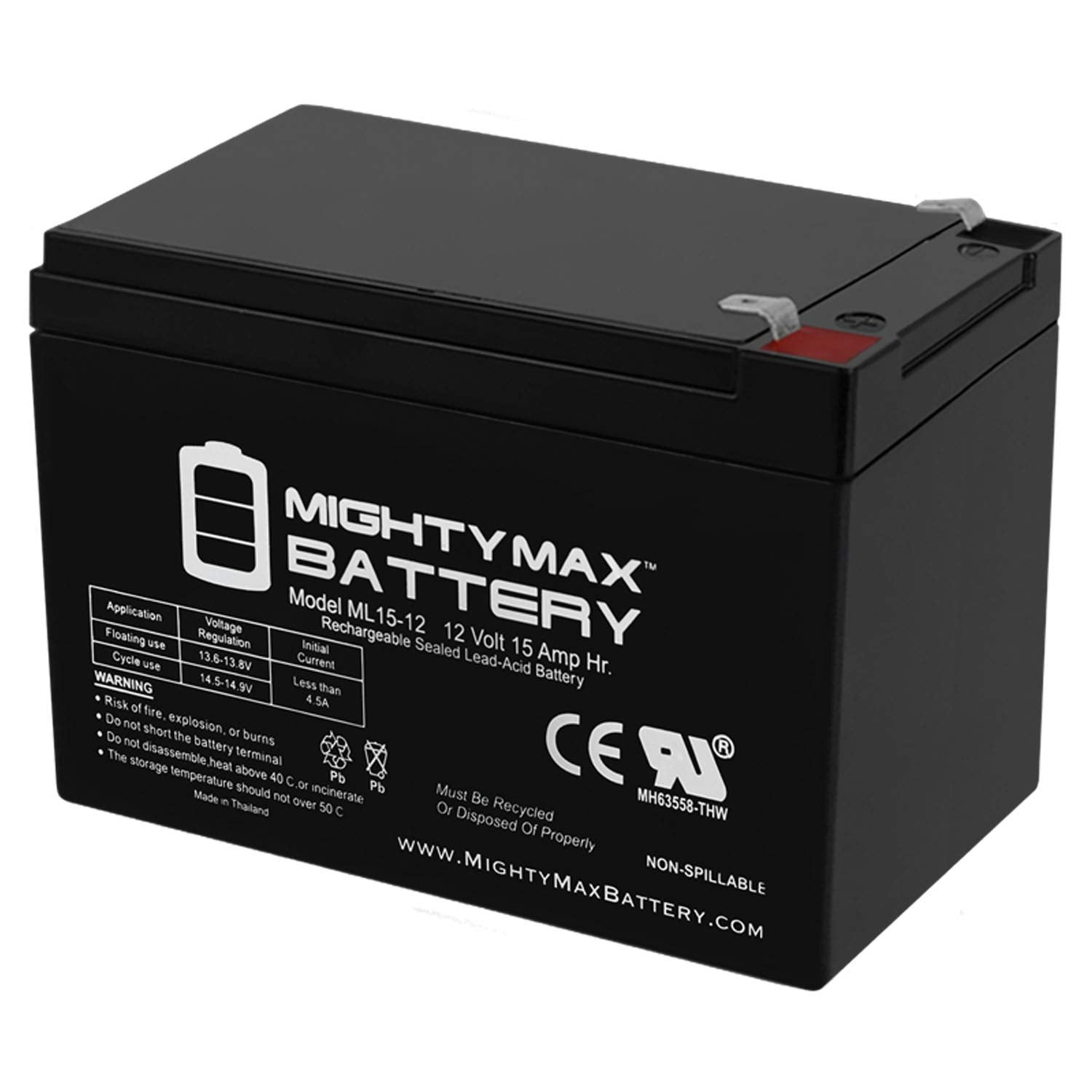 Mighty Max Battery Ml15 12   12 Volt 15 Ah, F2 Terminal, Rechargeable Sla Agm Battery