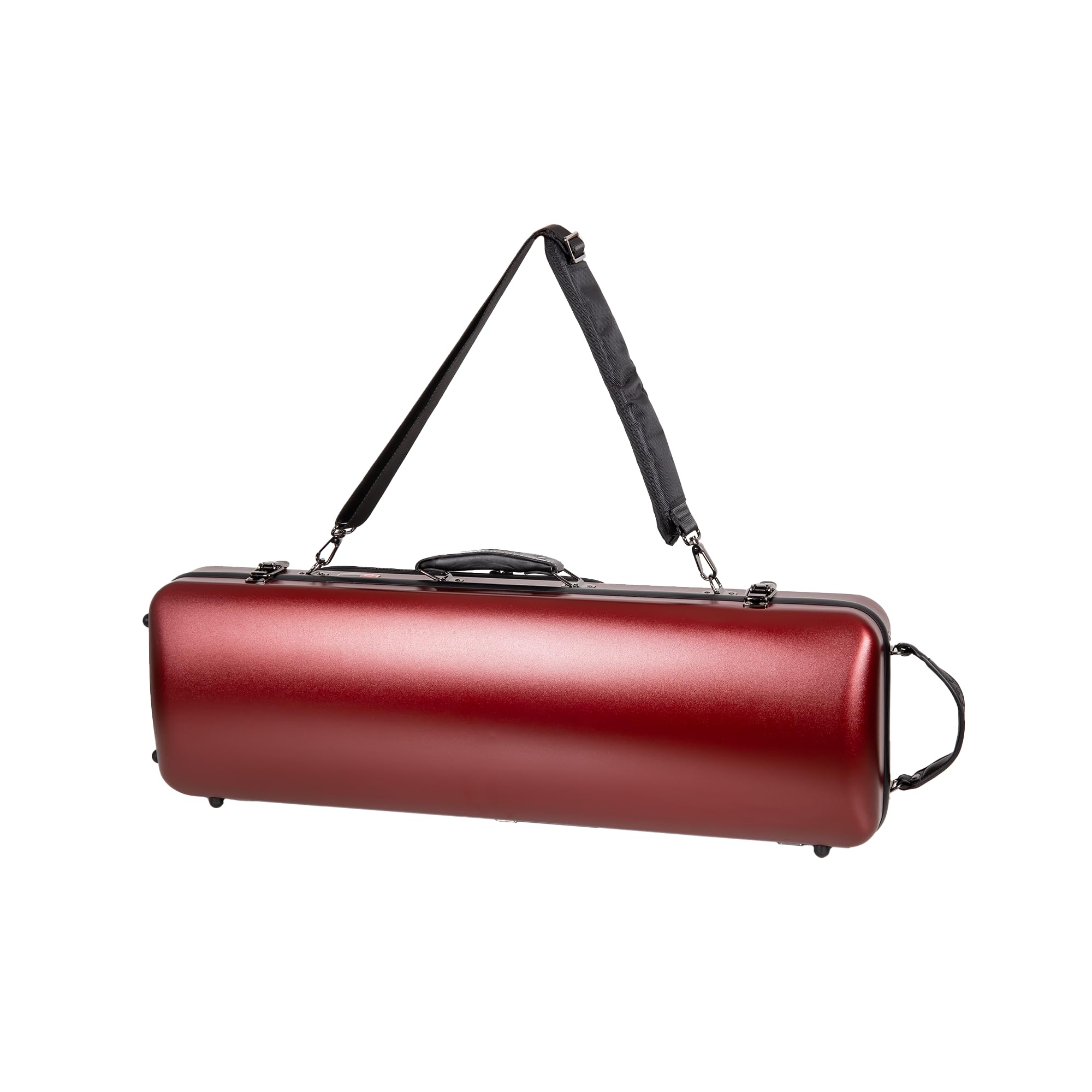 Crossrock Poly Carbon Oblong Violin Case For 4/4 Full-Size | Matte Red Finish, Hygrometer, Music Pouch, Accessory Storage - Ligh