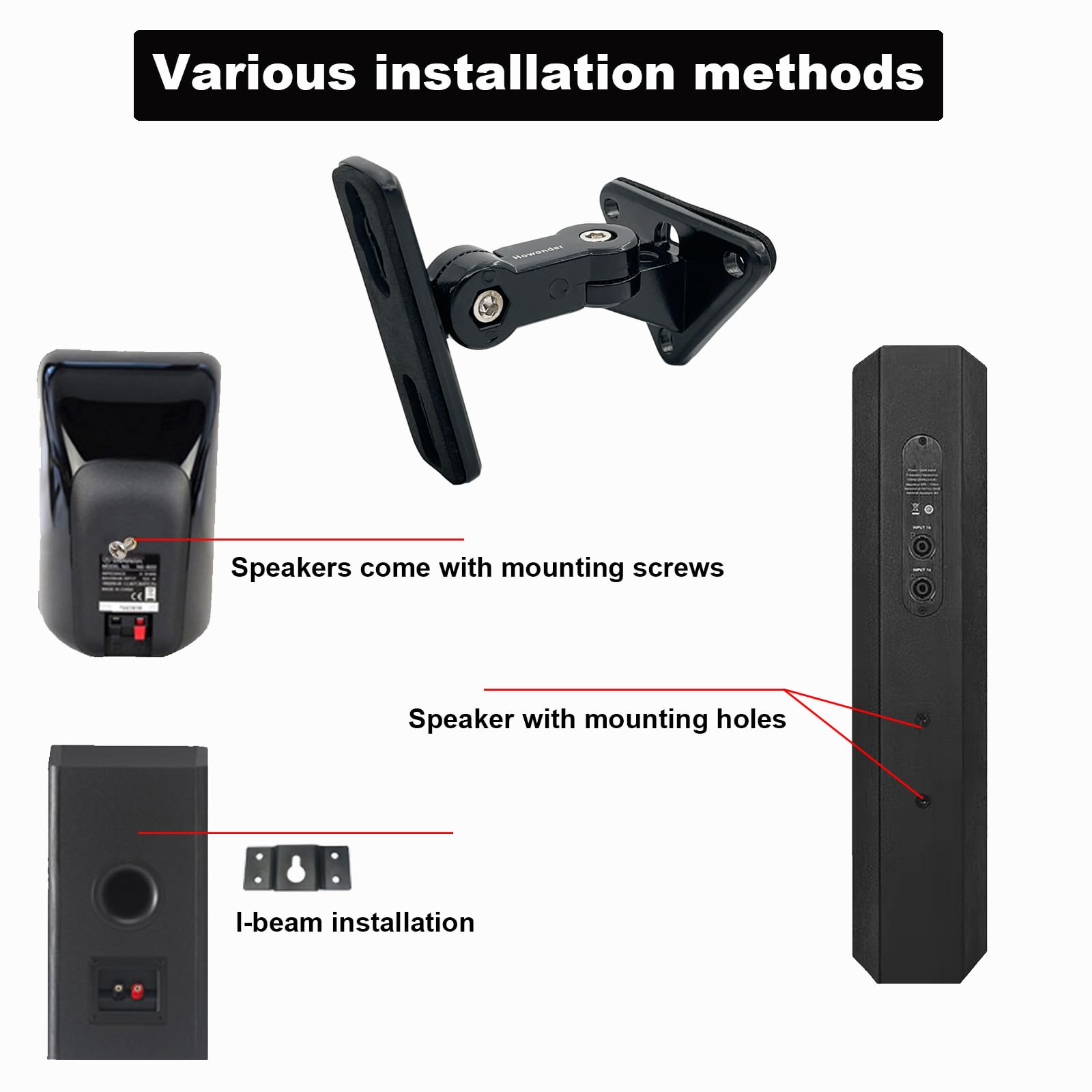 Howonder Hd 15 Universal Speaker Wall Mount, Speaker Mount Wall,Speakers Wall Mount Brackets For Small Speakers,Hold Up To 15Lbs