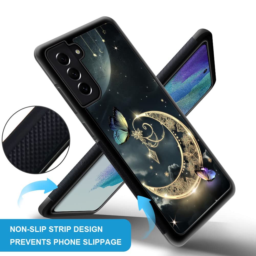 Daizag Compatible With Samsung Galaxy S21 Ultra Case,Golden Retro Fantasy Starry Moon Butterfly For Man Woman, All Round Protect