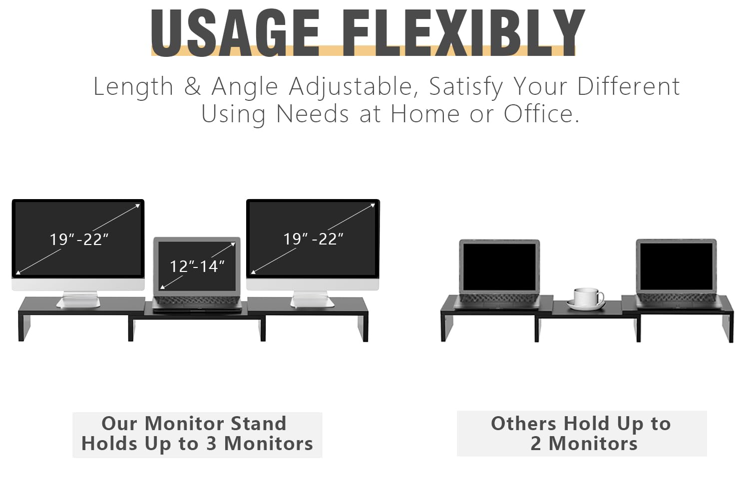 Tavr Dual Monitor Stand Riser Office Desktop Organizer Stand For 2 Monitors, Adjustable Length And Angle 3 Shelf, Extra Long Mul