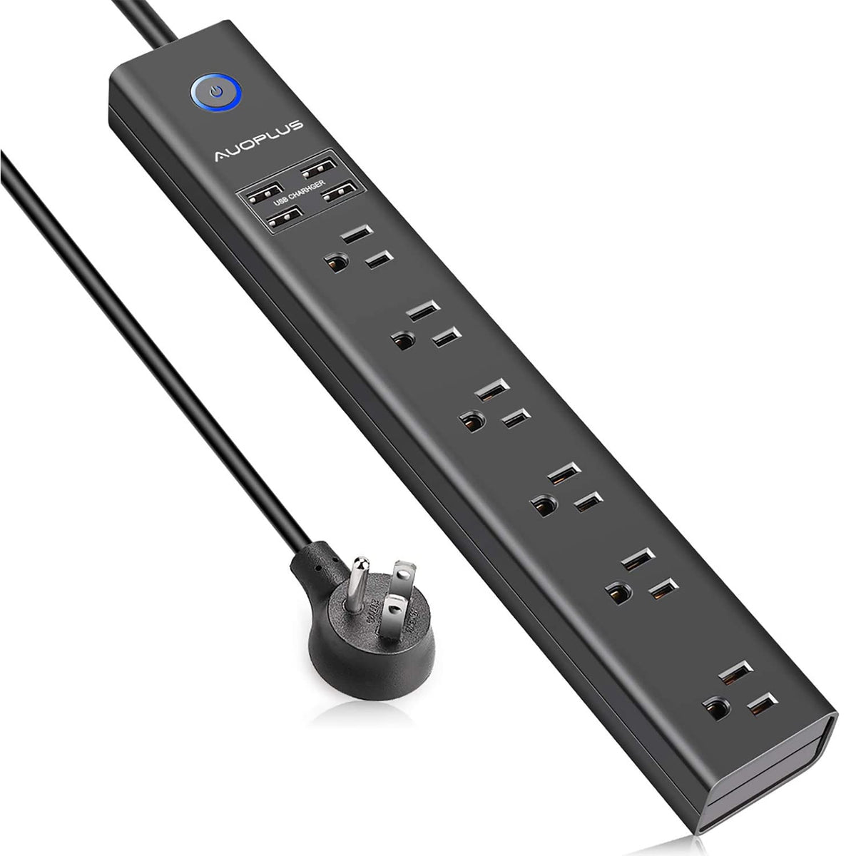 Surge Protector Power Strip With Usb, Auoplus 10Ft Outlet Strip, 6 Outlet And 4 Usb Charger,[Flat Plug/Wall Mountable], 1250W/10
