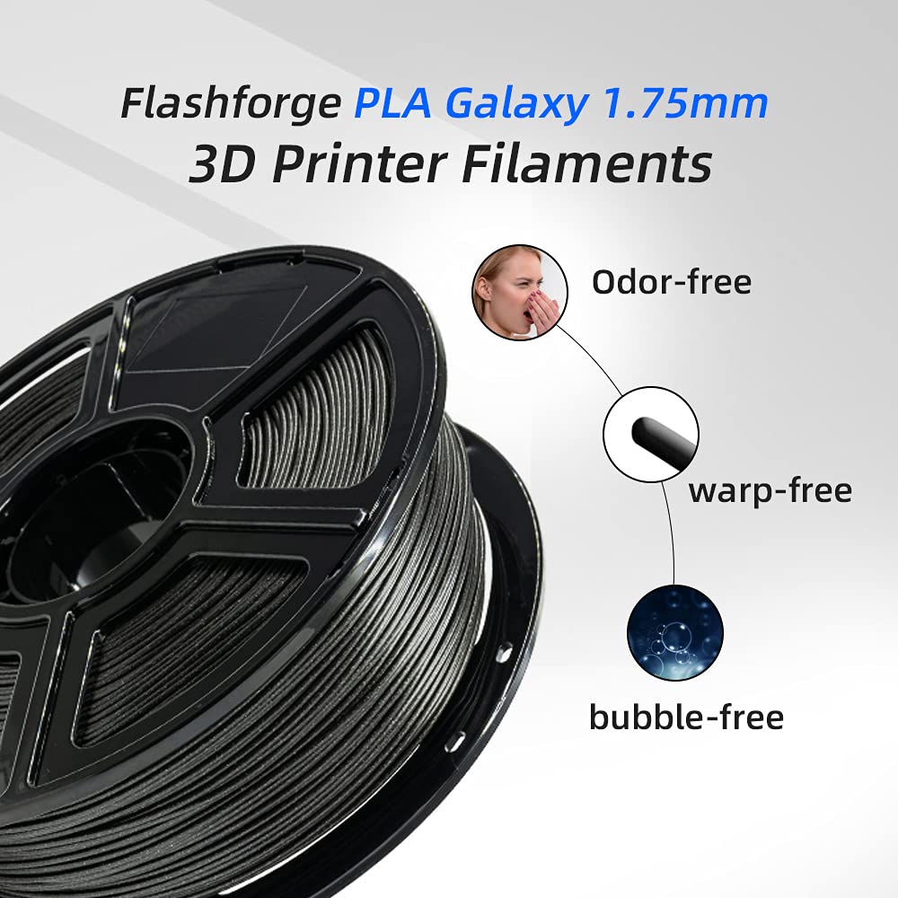 Flashforge Pla Filament 1.75Mm Galaxy Matte Black, 3D Printer Filament With Silver Glitter 1Kg (2.2Lbs) Spool, Dimensional Accur