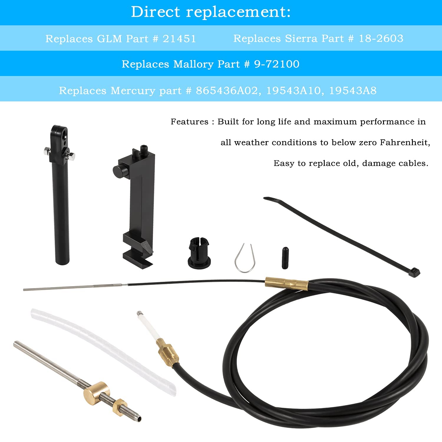 Lower Shift Cable 865436A02 For Mercruiser Stern Drives - Compatible With Alpha One & Alpha One Gen Ii Mc-I, Mr(1978 & Newer), R