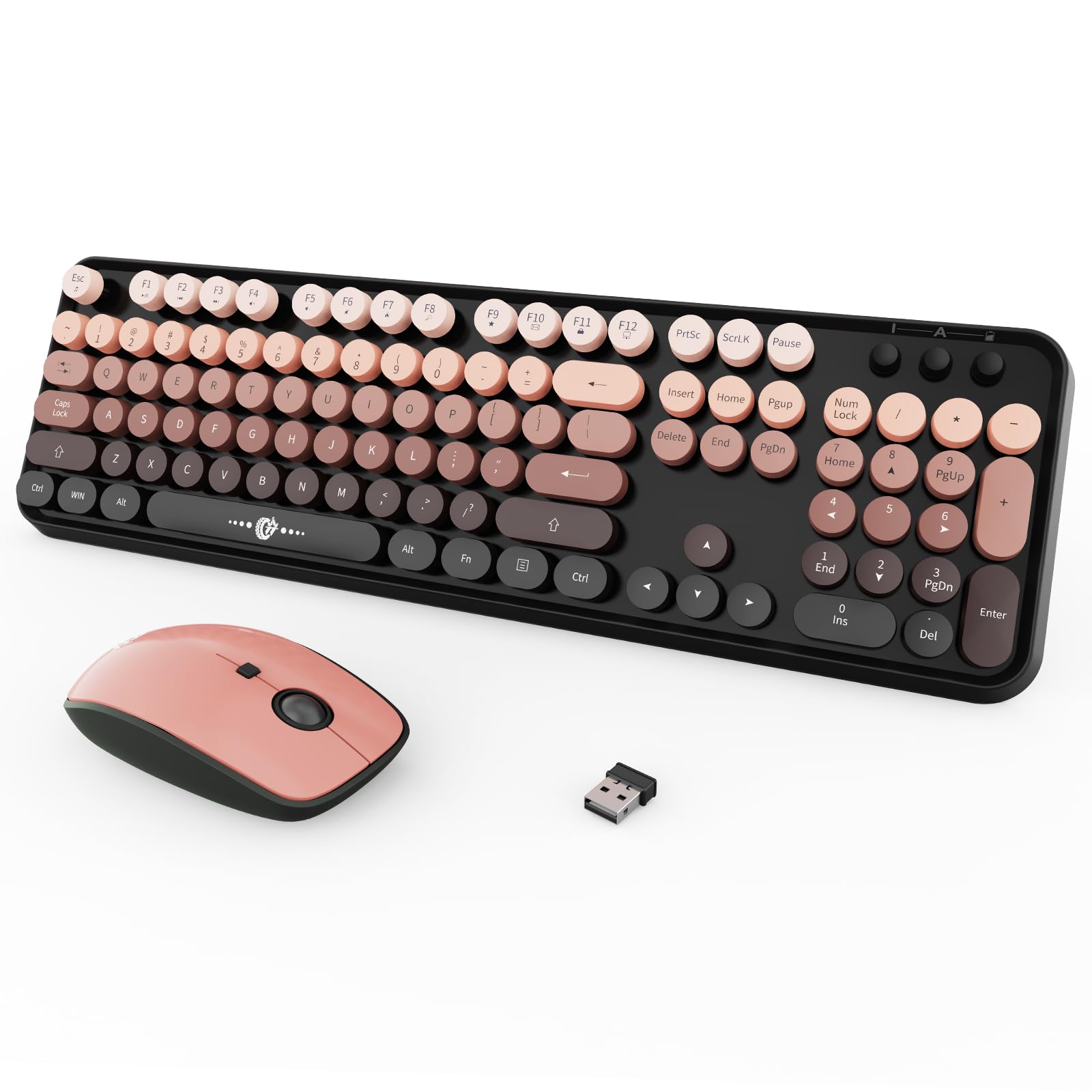 Wireless Keyboard and Mouse Combo,Retro Typewriter Style with Round Keys
