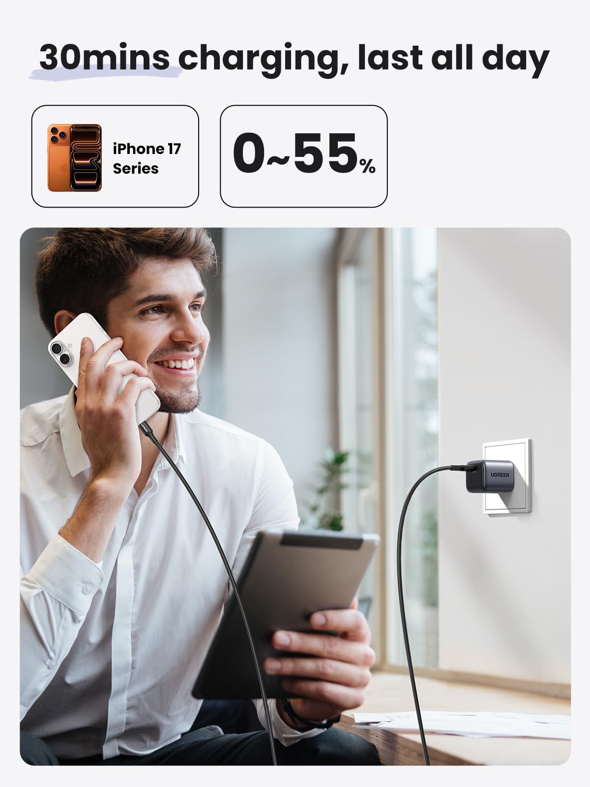 Ugreen 30W Usb C Charger For Iphone 17, Nexode Foldable Gan Pps Compact Fast Wall Charger Block, Usb-C Power Adapter For Iphone