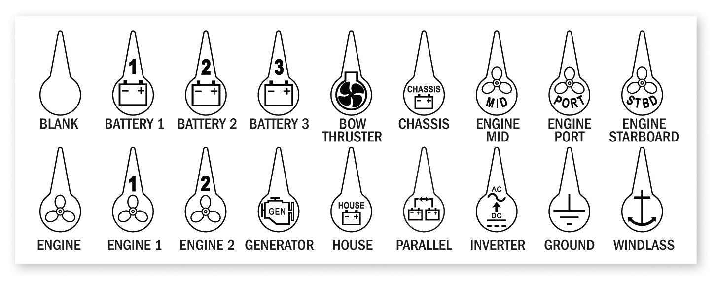 Blue Sea Systems 7902 Battery Switch ICON Label Kit, 18 icons, Beige