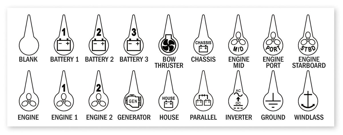 Blue Sea Systems 7902 Battery Switch ICON Label Kit, 18 icons, Beige ...