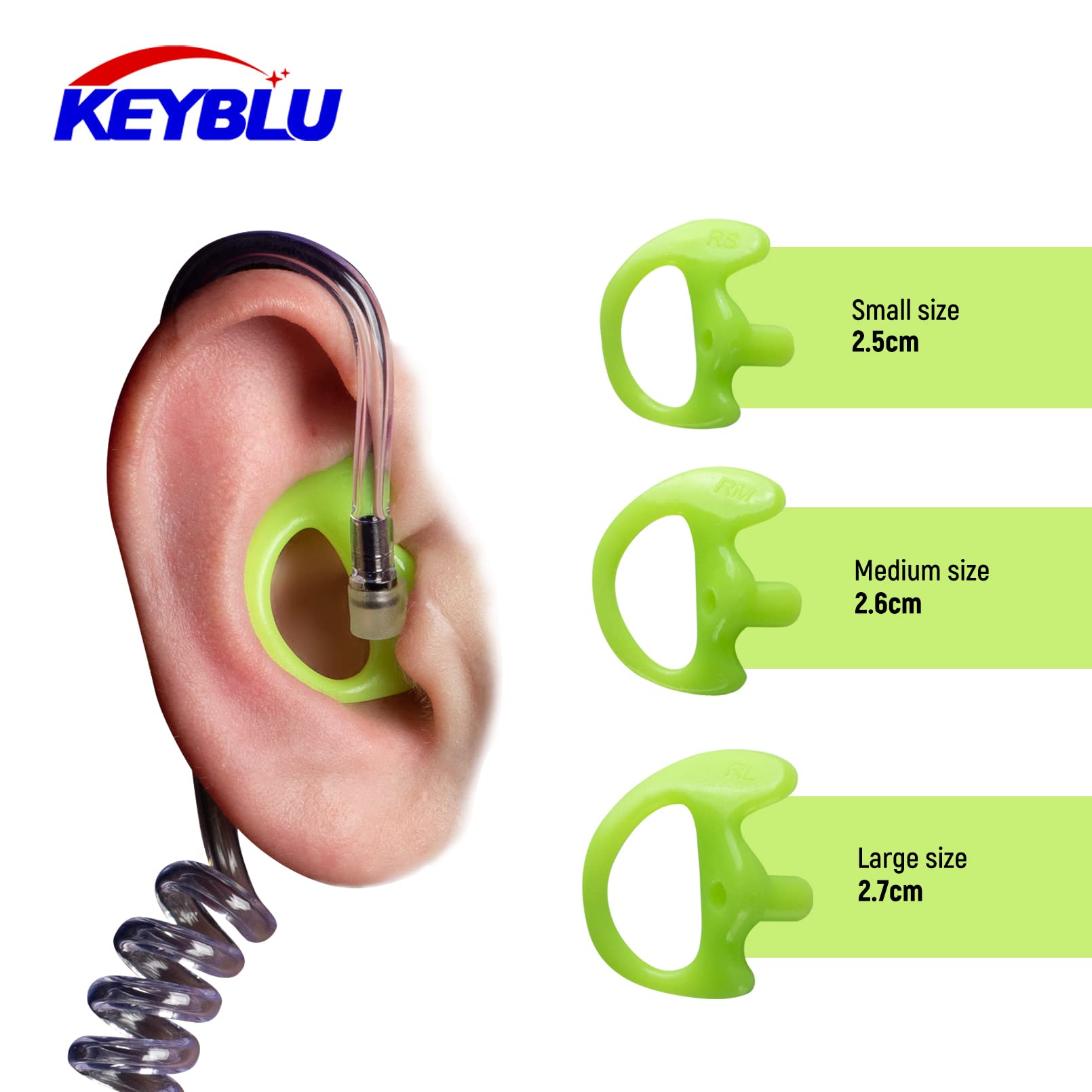 Keyblu Universal Radio Replacement Earmold, Insert Soft Silicone Earmold Earbud Earplug For Two Way Radio Coil Tube Audio Kits,For Walkie Talkie Acoustic Earpiece Headset (Green, Small, 2 Pair)