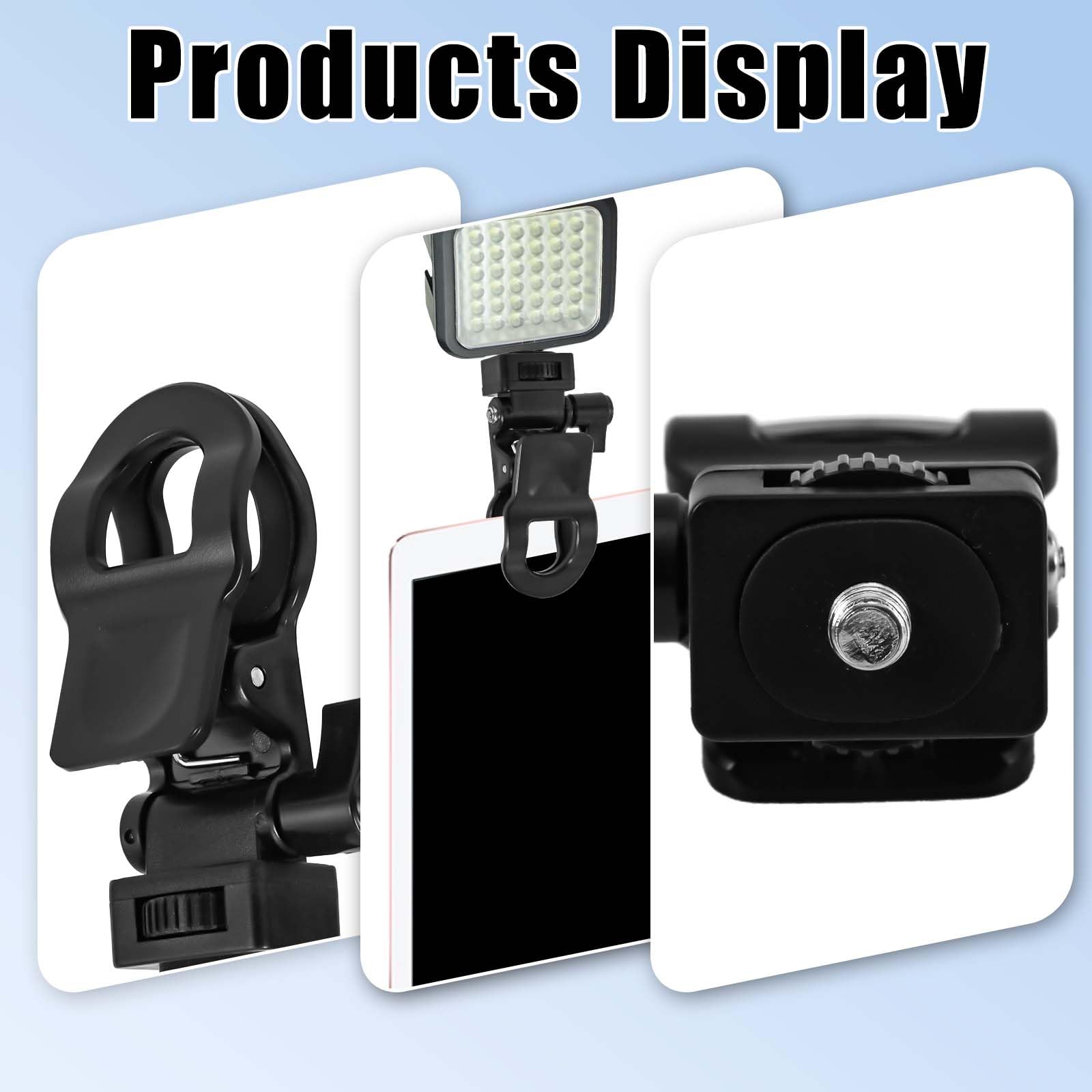 Peutier 2Pcs Selfie Light Clip, Anti-Slip For Monitor Mount With 1/4 Universal Screw Multiple-Use Camera Clamp Phone Light Holde