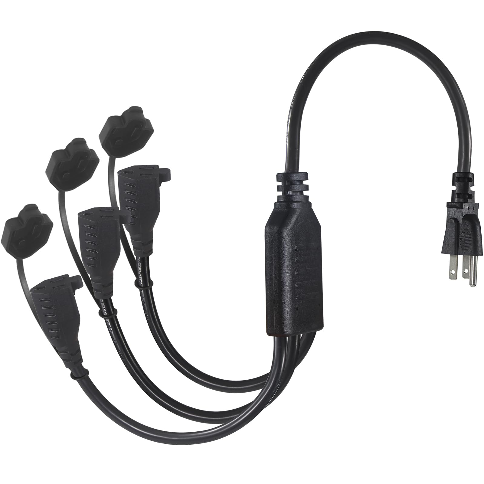 18 Inch Outdoor Power Extension Cord 3 Way Splitter  1 To 3 Splitter Outlet Power Cable Black Sjtw 16 Awg Indoor 3 Prong Extensi