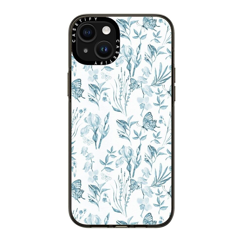 Casetify Compact Case For Iphone 15 Plus [2X Military Grade Drop Tested / 4Ft Drop Protection]   Elegant Pastel Blue Vintage But