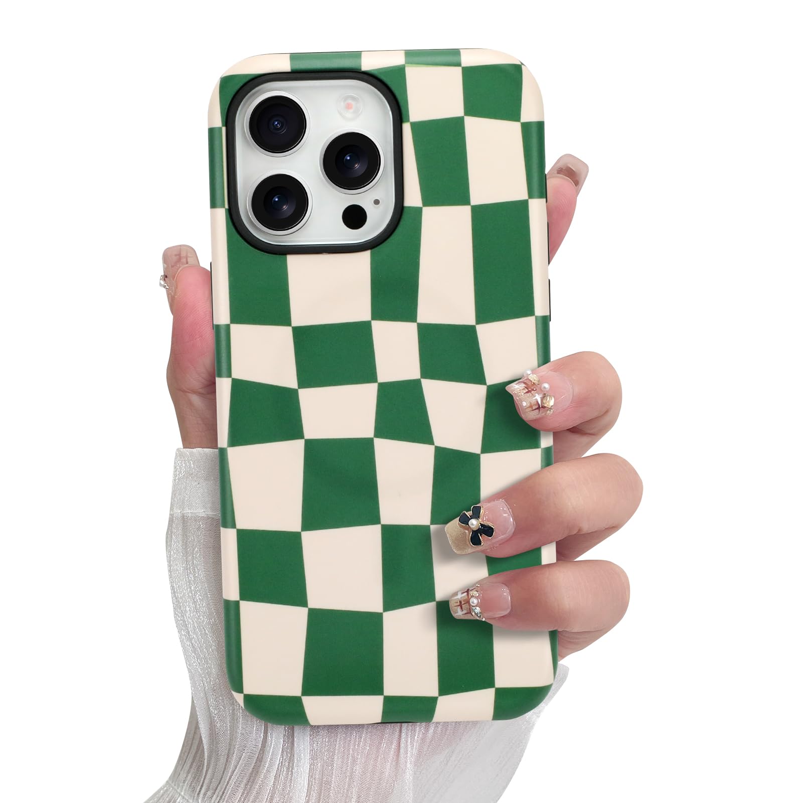 SOKAD Magnetic Checkered Phone Case for iPhone 16 Pro Max, Cute Grids Plaid Checkerboard Pattern Compatible with Magsafe Matte P