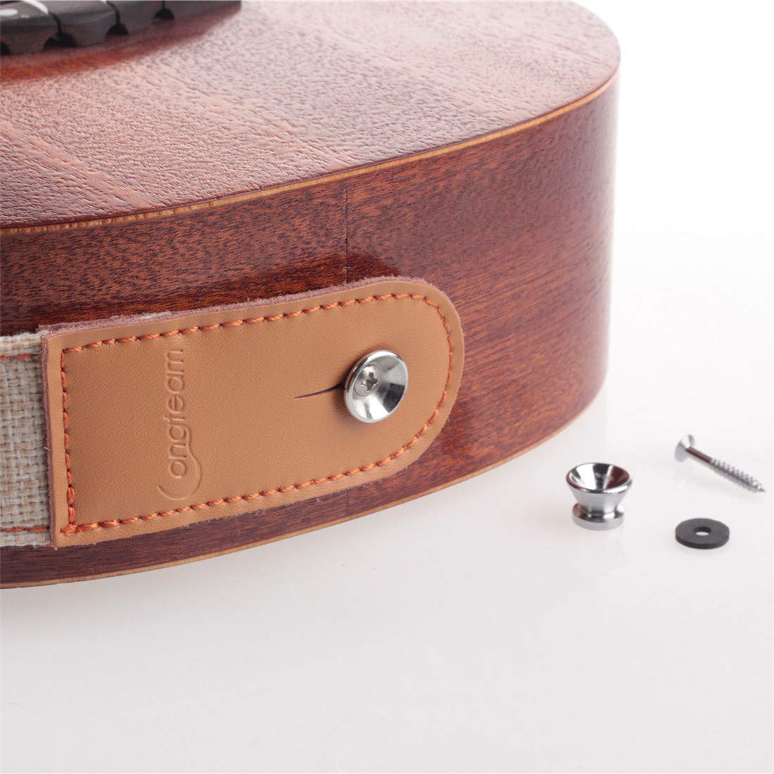 Longteam Simple Linen Leather Ukulele Strap Adjustable Length Durable Uke Straps With Nail, Rope, Picks (Brown)