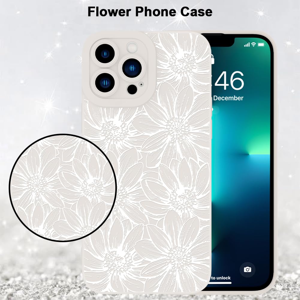 Mzelq For Iphone 13 Pro Max Case, Silicone Floral Flowers Sunflowers Cute Pattern, Camera Protection Soft Slim Phone Case For Ip