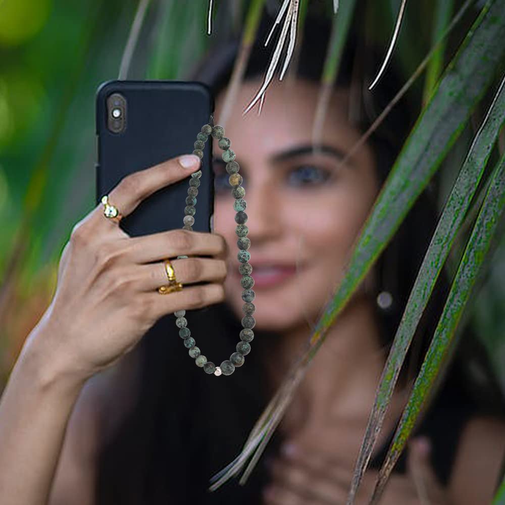 C&L Accessories Beaded Phone Charm Cell Phone Lanyard Wrist Strap Handmade Natural Gemstone (African Turquoise)