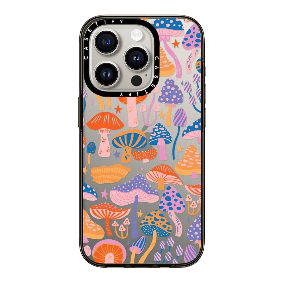 Casetify Compact Iphone 15 Pro Case [2X Military Grade Drop Tested / 4Ft Drop Protection]   Magic Mushrooms   Clear Black