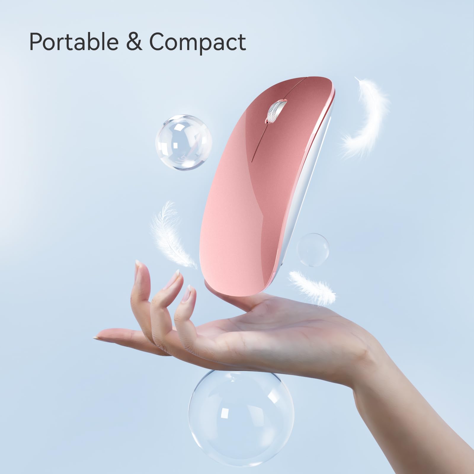 Tenmos M18 Bluetooth Mouse, Usb C Rechargeable Wireless Mouse, Triple Mode (Dual Bluetooth+Usb) Computer Silent Mice Portable With Usb Receiver Type C Adapter For Laptop/Macbook/Ipad/Pc  Rose Gold