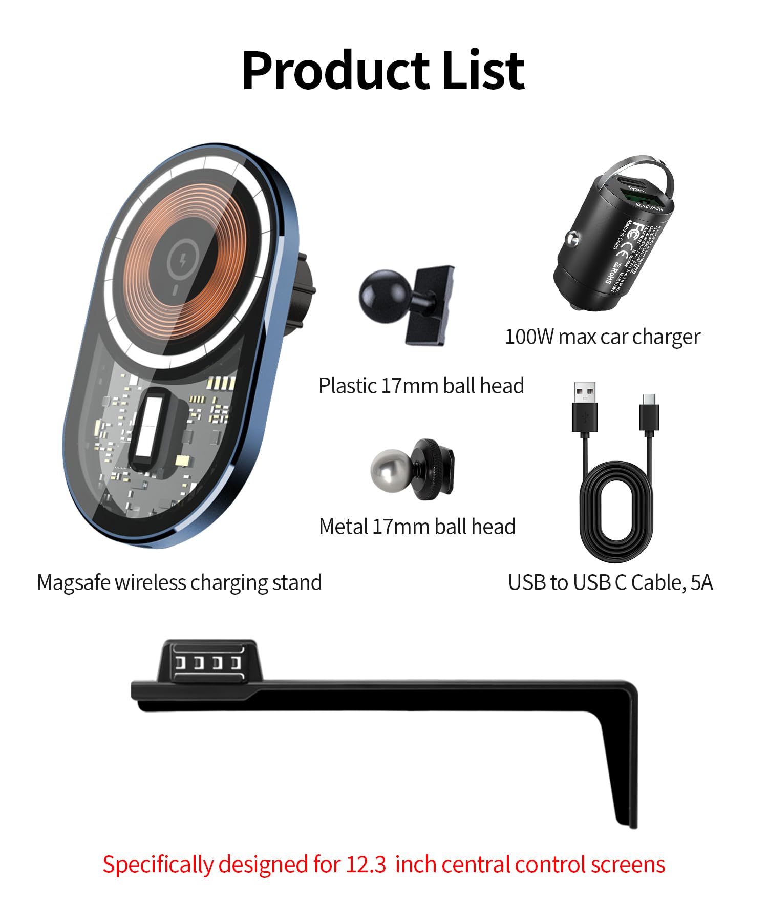 Masergogo Wireless Charging Car Phone Holder For Hyundai Santa Fe/Hybrid 2024 2025 / Santa Cruz 2025 Accessories 12.3 Inch Scree