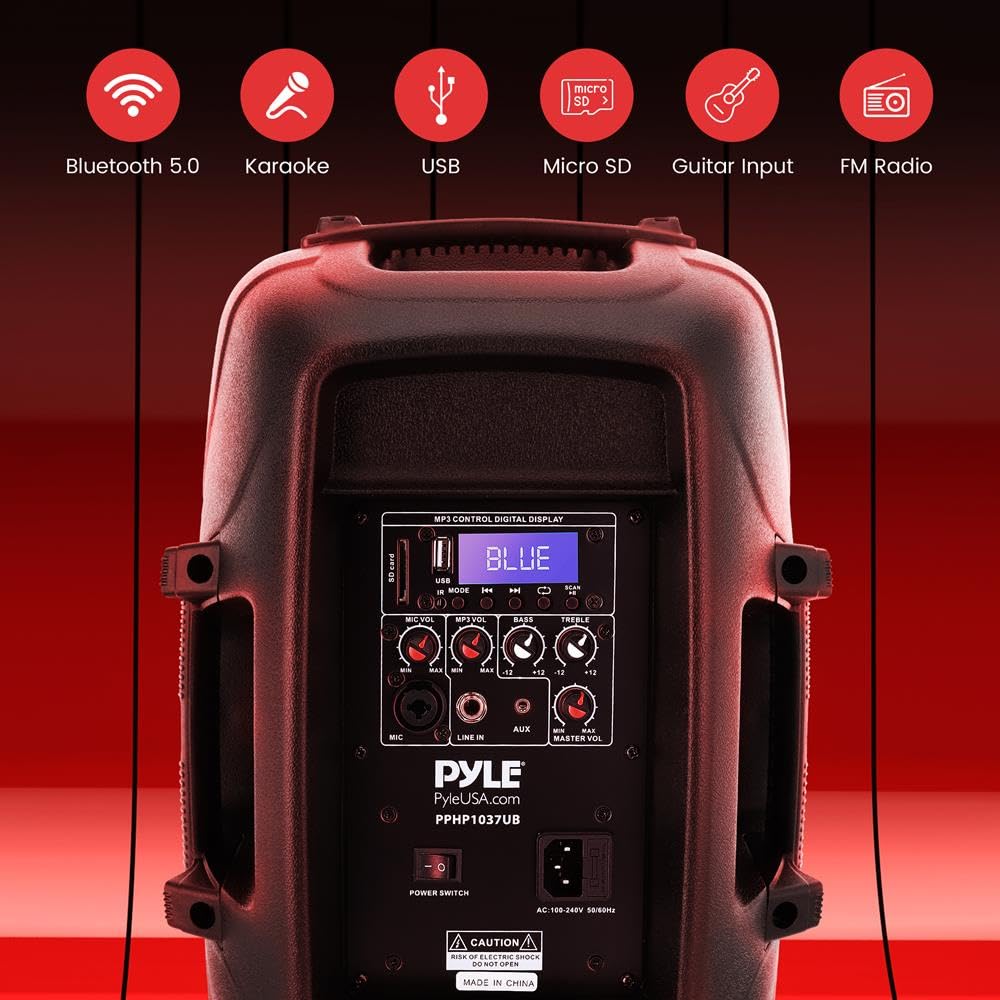 Pyle Pro Powered Active Pa Loudspeaker Bluetooth System   10 Inch Bass Subwoofer Monitor Speaker And Built In Usb For Mp3, Dj Pa