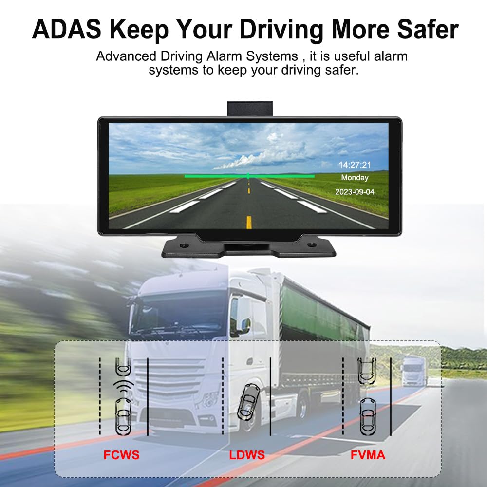 Portable Carplay Screen For Car, 10.26'' Wireless Car Stereo Receiver Apple Carplay & Android Auto With Front Dash Cam/1080P Bac