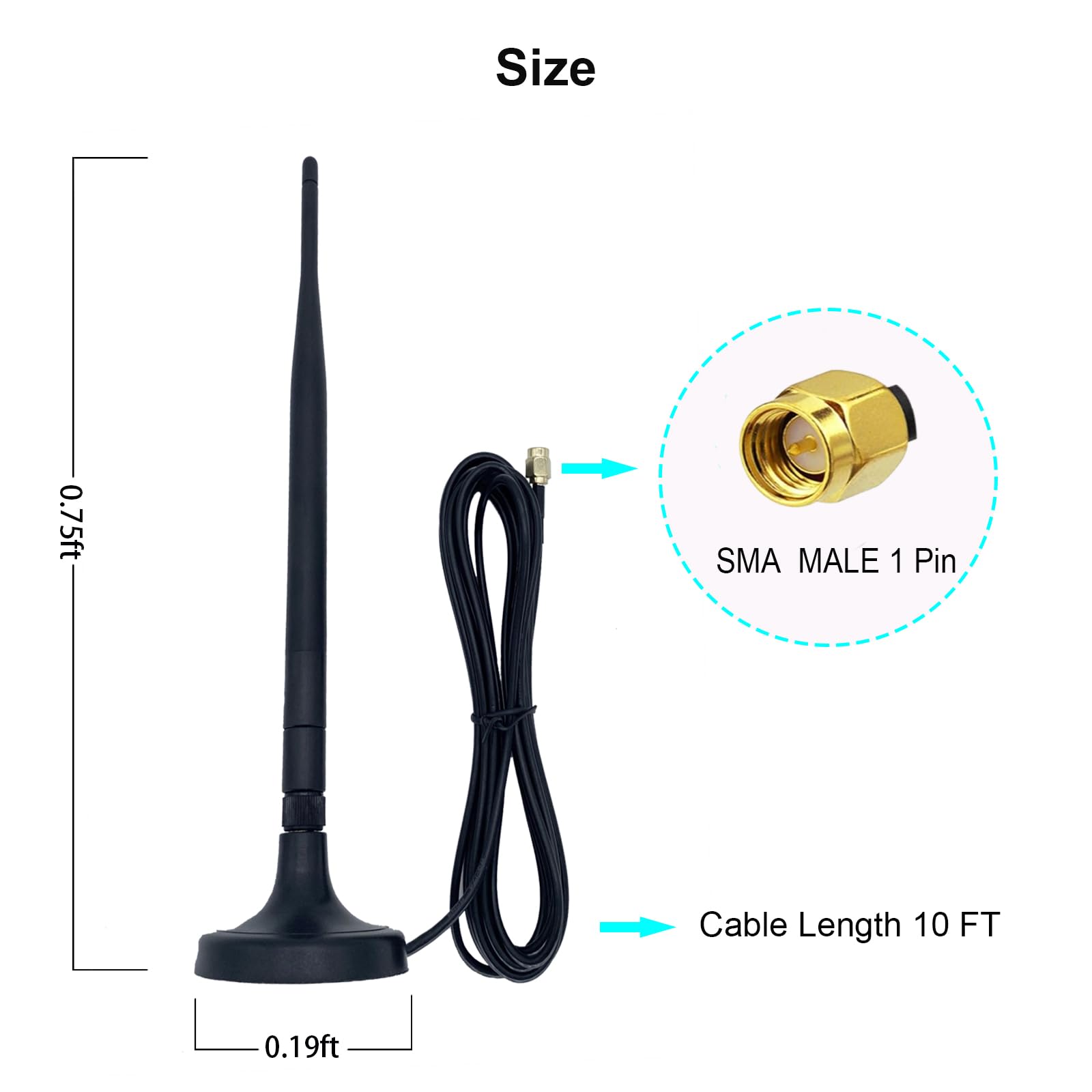 Voonoa 2.4Ghz Wifi Antenna With 10Ft Extension Cable, Sma Male Connector Magnetic Base Wireless Wifi Booster Antenna For Pc Desk