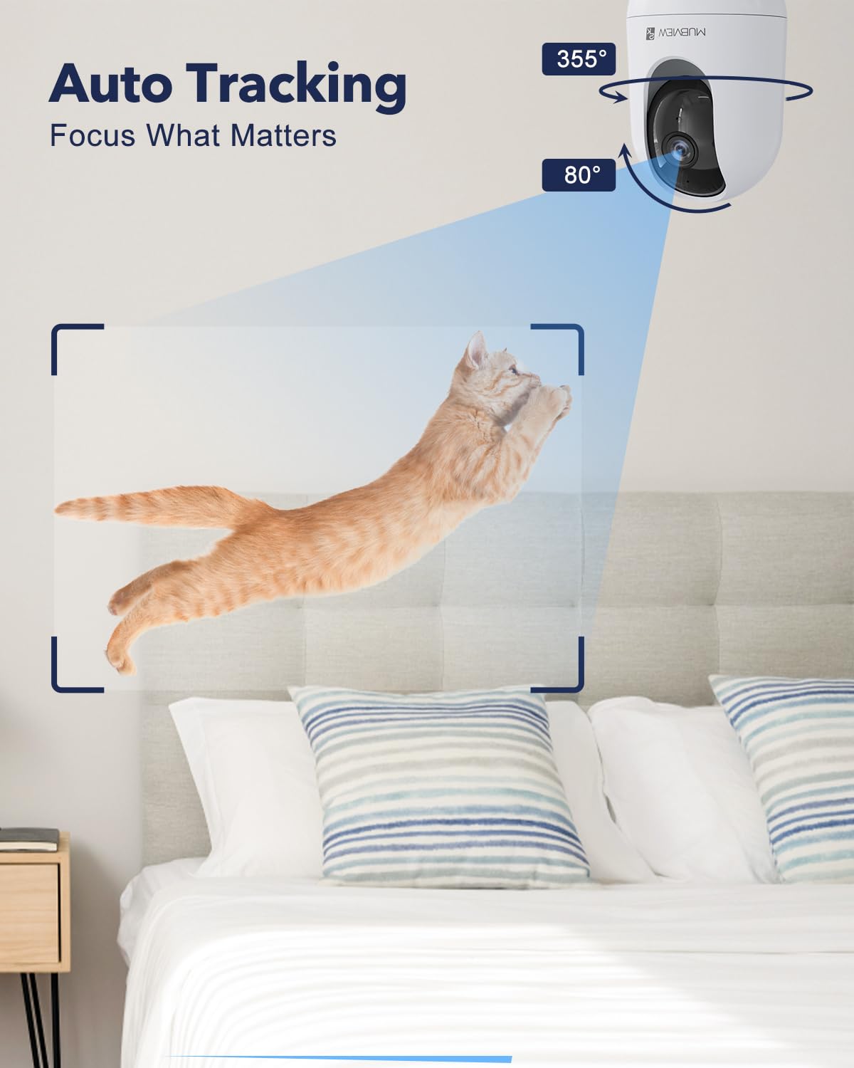 Mubview Pet Camera With Phone App, Indoor Security Camera, 2.4G Wifi Cameras For Home Security, Wired Cameras For Dog/Elder/Baby